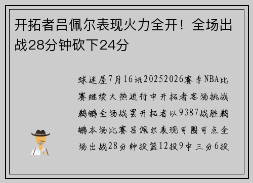 开拓者吕佩尔表现火力全开！全场出战28分钟砍下24分